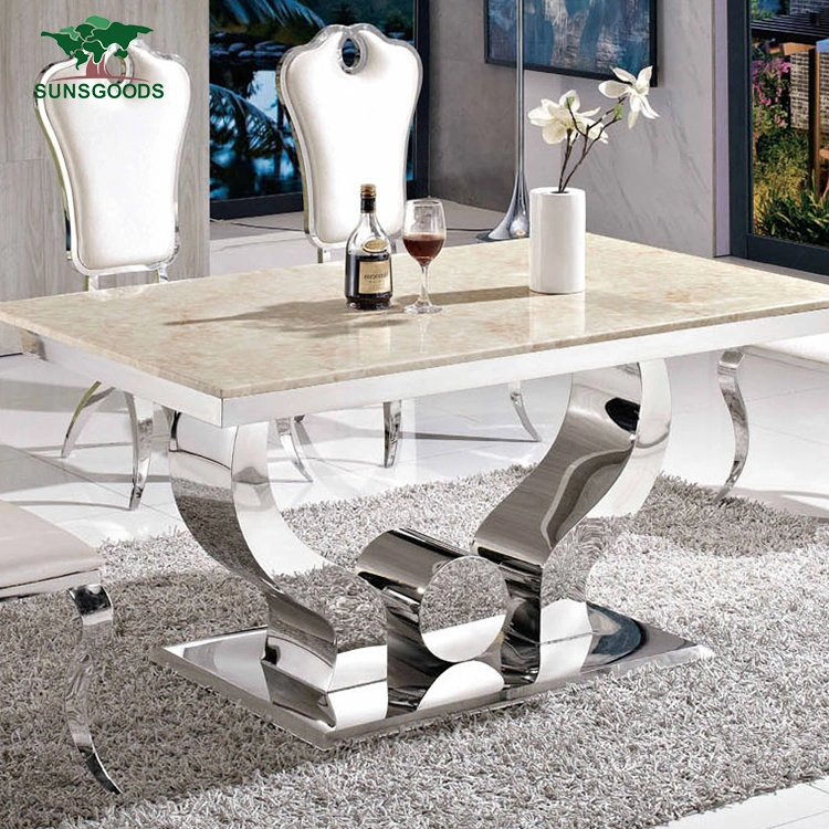 New Design Stainless Steel Marble Top Hotel Banquet Wedding Dining Table