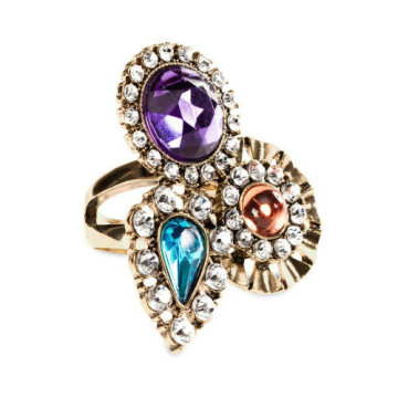 Gold Plated Diamond Ring with Rhinestone