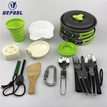 Lightweight Hiking Backpacking 16Pcs Non-stick Cookset Outdoor Camping Mess Kit