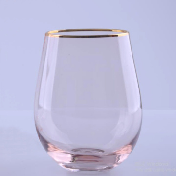 Pink Colored Red Wine Glasses With Gold Rim