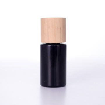 Black Glass Serum Bottle With Bamboo LId