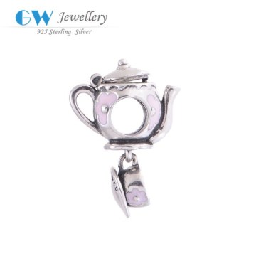 Pink Enamel Teapoat And Teacup Bracelet Charms Silver Charms