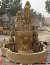 Beige Marble Garden Fountain with Carved Figures