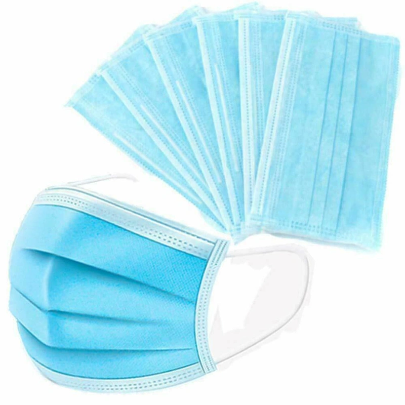 50PCS Disposable Mouth Mask Blue Nonwoven 3 Lays Soft Breathable Protective Face Mask for Tattooist, Dentist, Beauty Salon