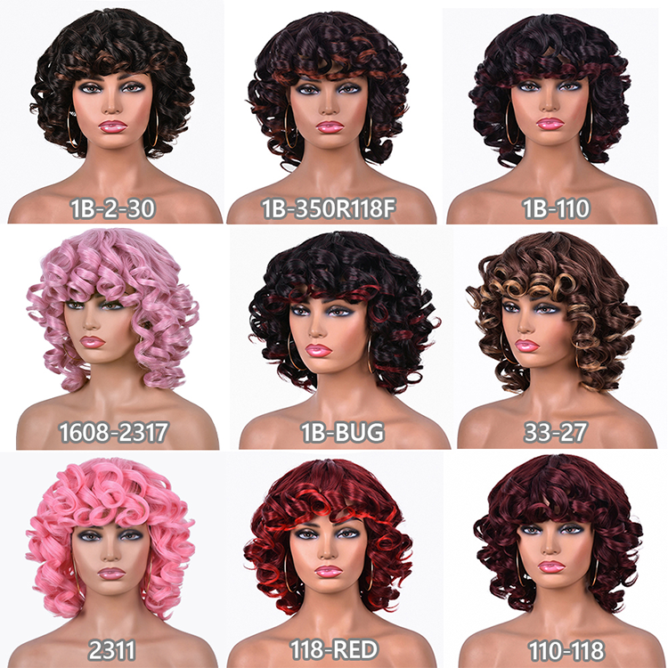 Wholesale Synthetic Hair Wigs short deep wave closer straight curly hair wavy bang wig synthetic wigs with bangs for black women