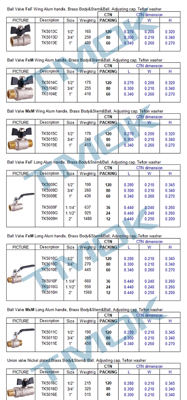 brass ball valve Single union 15mm/20mm/25mm pipe cock with aluminum T handle CE approved