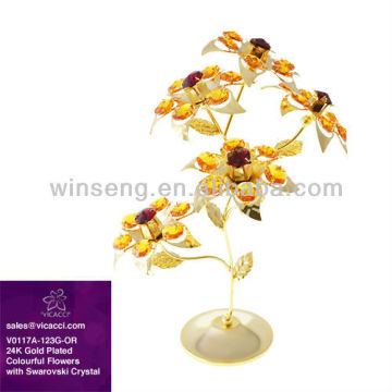 Gold Plated handmade decoration Flowers with crystal from swarovski