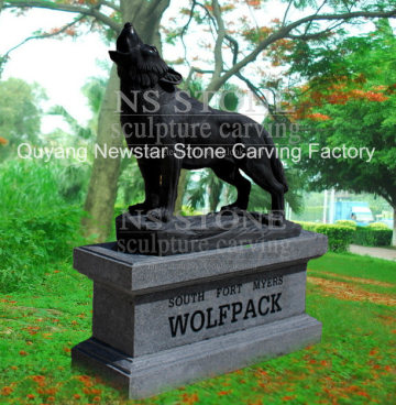 Black Marble Wolf Statue- Na1771