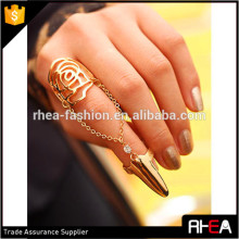 Hollow Rose Nail Chain Connect Fashion Ring,Link Design Nail Ring