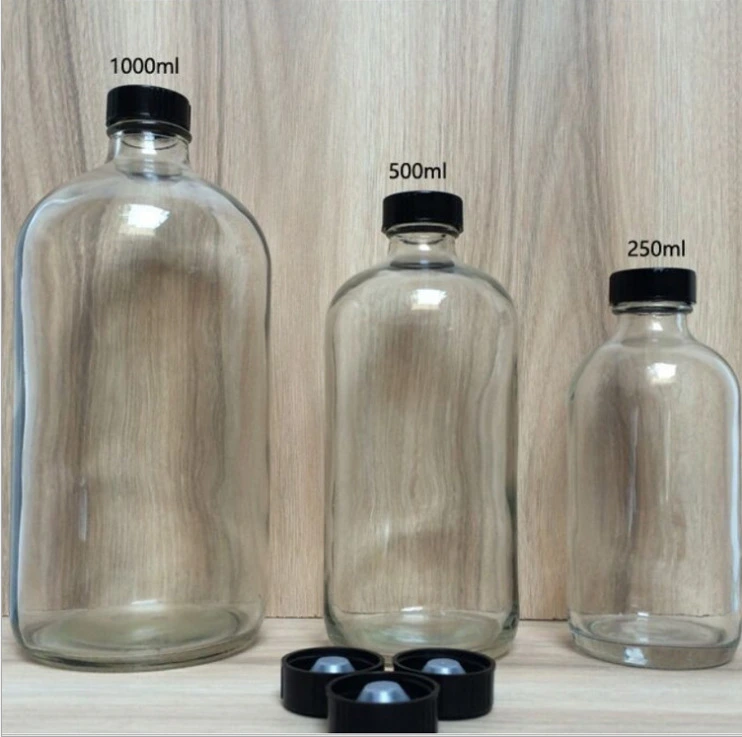 Amber Blue Transparent Boston Glass Bottle 500ml 300ml with Dispenser Pump Spray Screw Caps