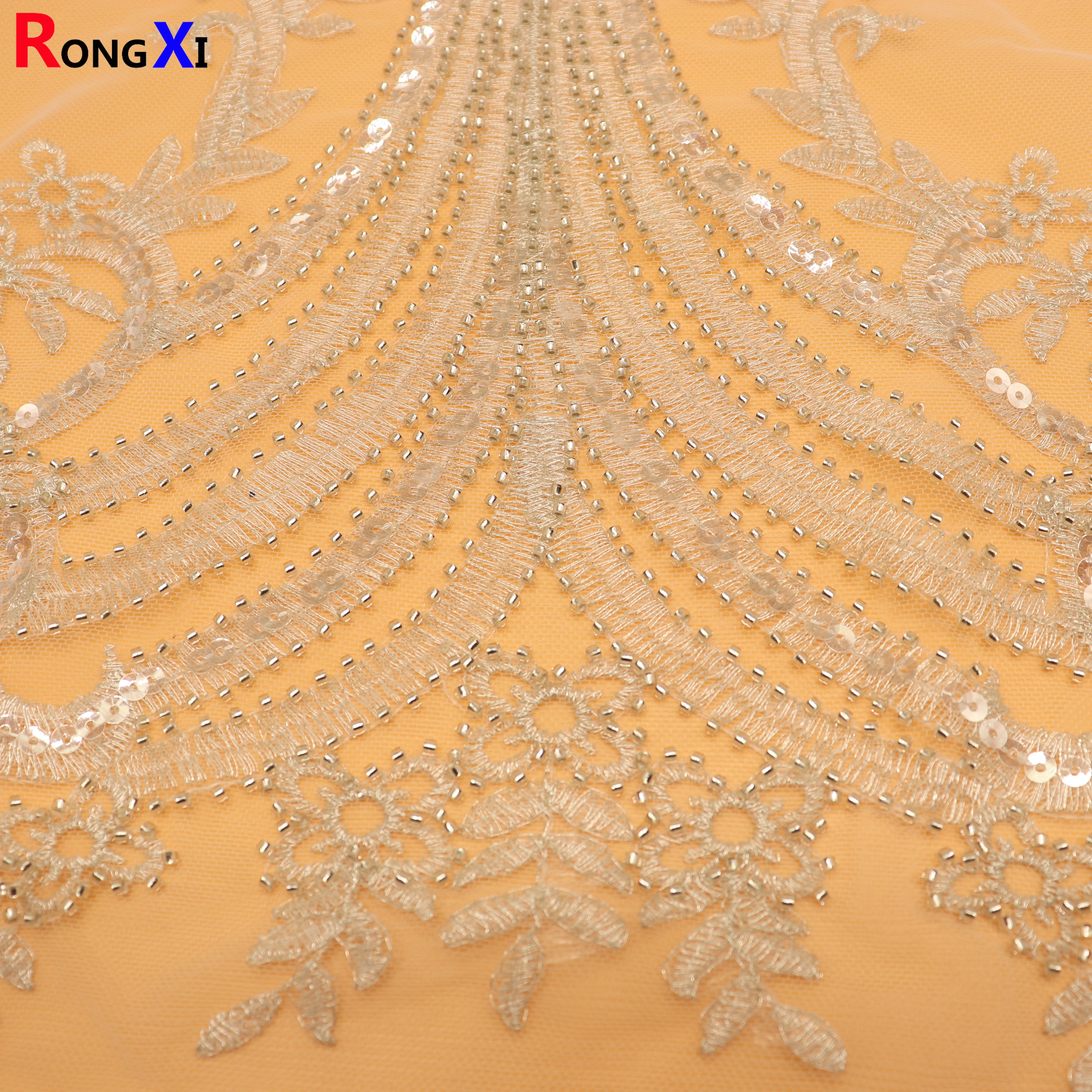 RXF1686 Professional Grid Pattern Beads White Embroidery Fabric With High Quality