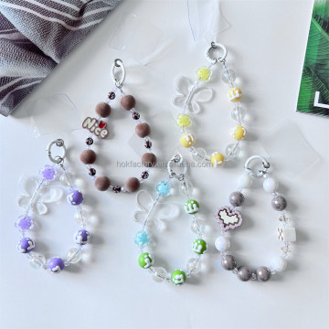 Colorful Beaded Phone Lanyard Strap with Acrylic Charm