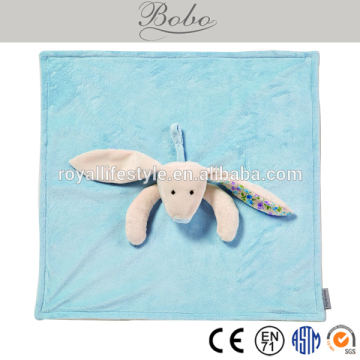 Blue rabbit bunny plush baby comfort blankets with floral ears of 45*45cm