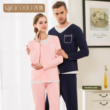 Qianxiu Lovers Breathable Two Pieces Sleepwear Set Adult Pajamas For Couples