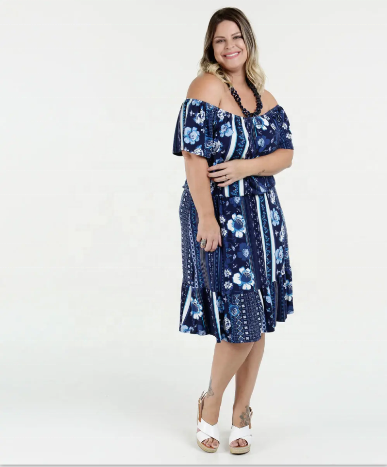 Kvinnor Casual Off Shoulder Sleeve Plus Size Klänning