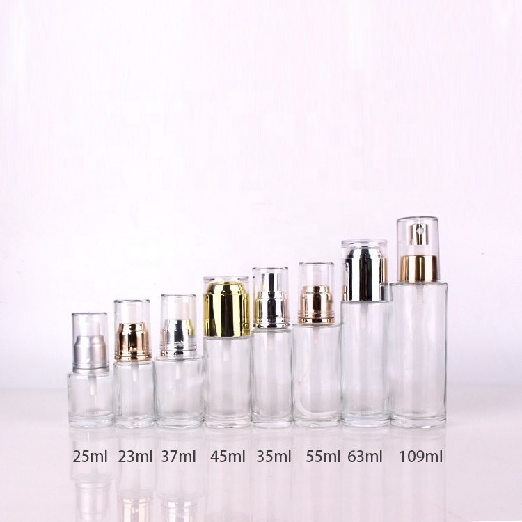 2oz 60ml Transparent cosmetic foundation glass bottles with white pump