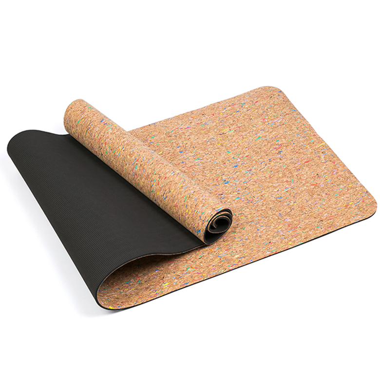 Custom thick tpe cork travel yoga mat with double layer for Fitness Natural Pilates Gymnastics