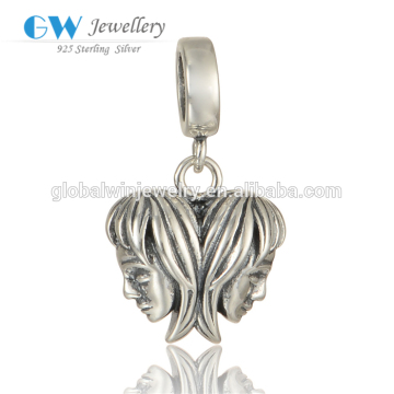 High Quality Beautiful Lady Head 925 Silver Charms Italian Charms