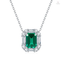 925 Sterling Silver Women's Emerald Pendant Necklaces with Lab-Grown Gemstones