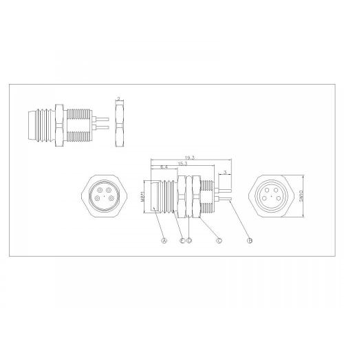 M802-XP-M-003 M8 2 ~ 8P Lado da placa impermeável masculina