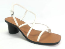 Ladies stripe upper with chunky round heel sandal