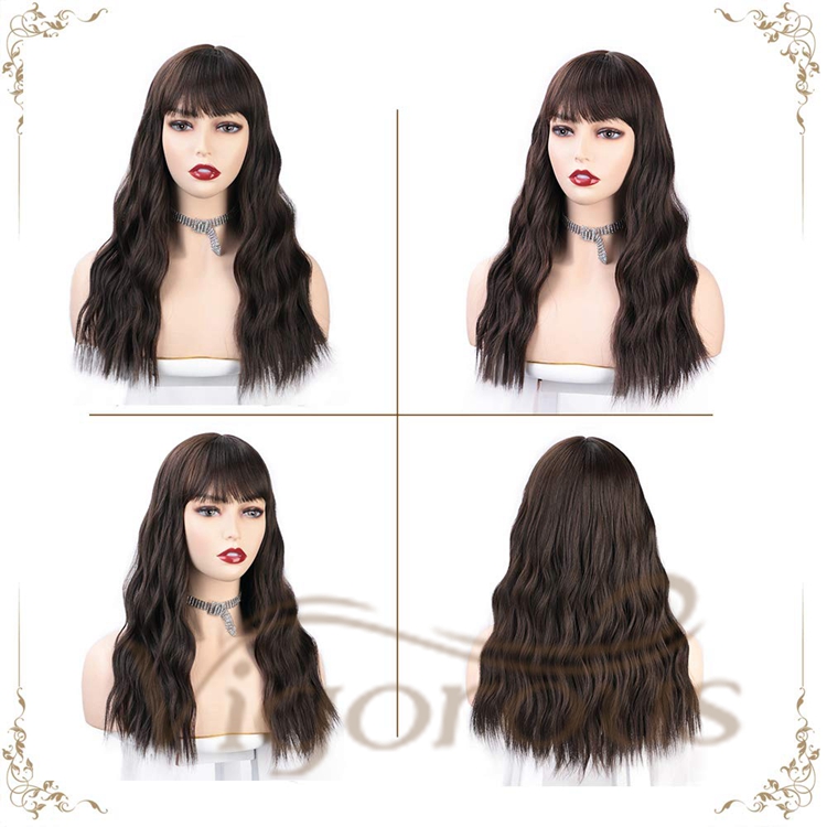 Vigorous Top Selling Vendors Long Body Wave Black With Bangs High Temperature Fiber Cosplay For Black Women Synthetic Hair Wigs