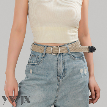 Khaki Canvas Woven Stretch Belt for Women