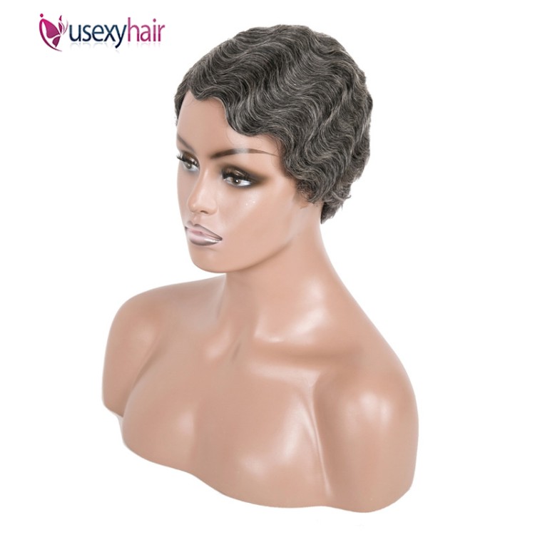 Wholesale Short Finger Wave Curly Wigs For Black Women Machine Made None Lace Pixie Cut Human Hair Wig