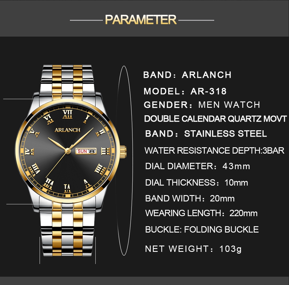 ARLANCH A318 New Men Watches Top Brand Luxury Fashion Business Quartz Watch Men Sport Waterproof Date Clock Relogio Masculino