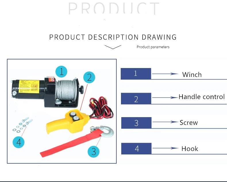 12V ATV Winch with 2000lbs Pulling