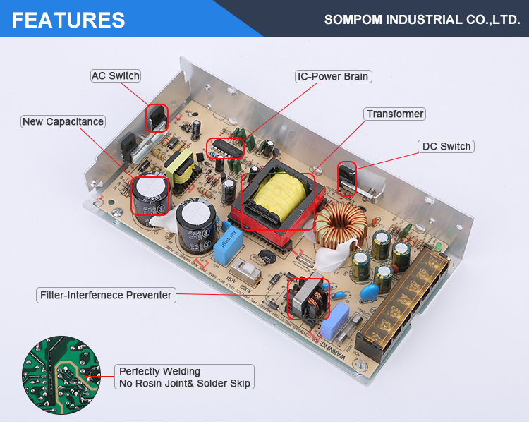 SOMPOM Single output 24v 5a smps power supply 120w adjustable power supply