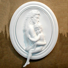 Handmade Stone Parents With Baby Child Wall Relief Art Family Sculpture