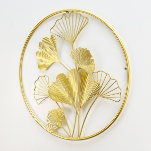 Golden Round Frame Leaf Metal Art Wall Trang trí