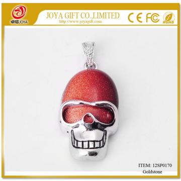 Goldstone Semi Precious stone Skull Alloy Pendant