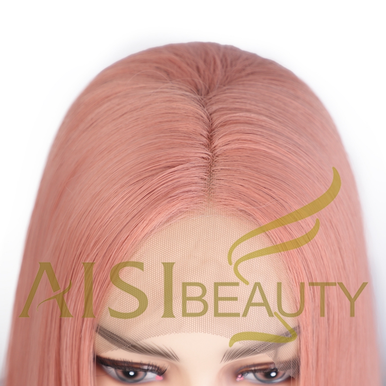 Aisi Beauty Hot Selling Wholesale Long Silky Straight Pink Pre Plucked Middle Part Synthetic Hair For Black Women Lace Front Wig