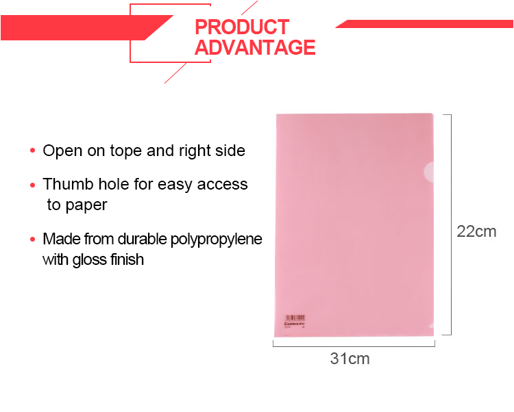 Factory OEM A4 Letter Size Clear Document Folder Project Pockets L Shape File Folder