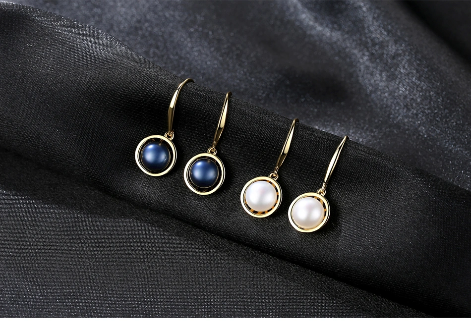 S925 Silver Circle Simple Fashion Black Freshwater Pearl Stud Earrings