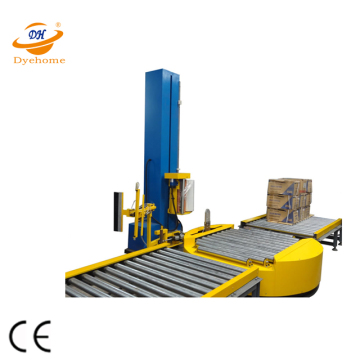 Turntable infeed conveyor pallet wrapper