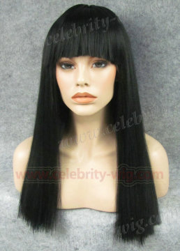 Yaki Straight Long Black Synthetic Lace Front Wig Tyra Banks Wig