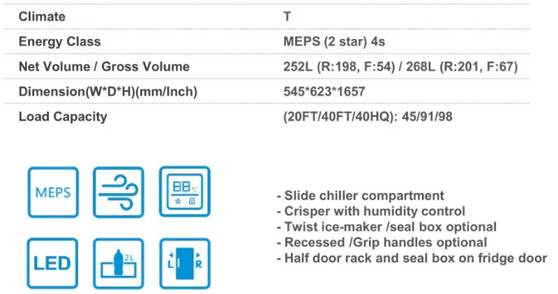 Household Top Freezer Double Door Refrigerator with Meps