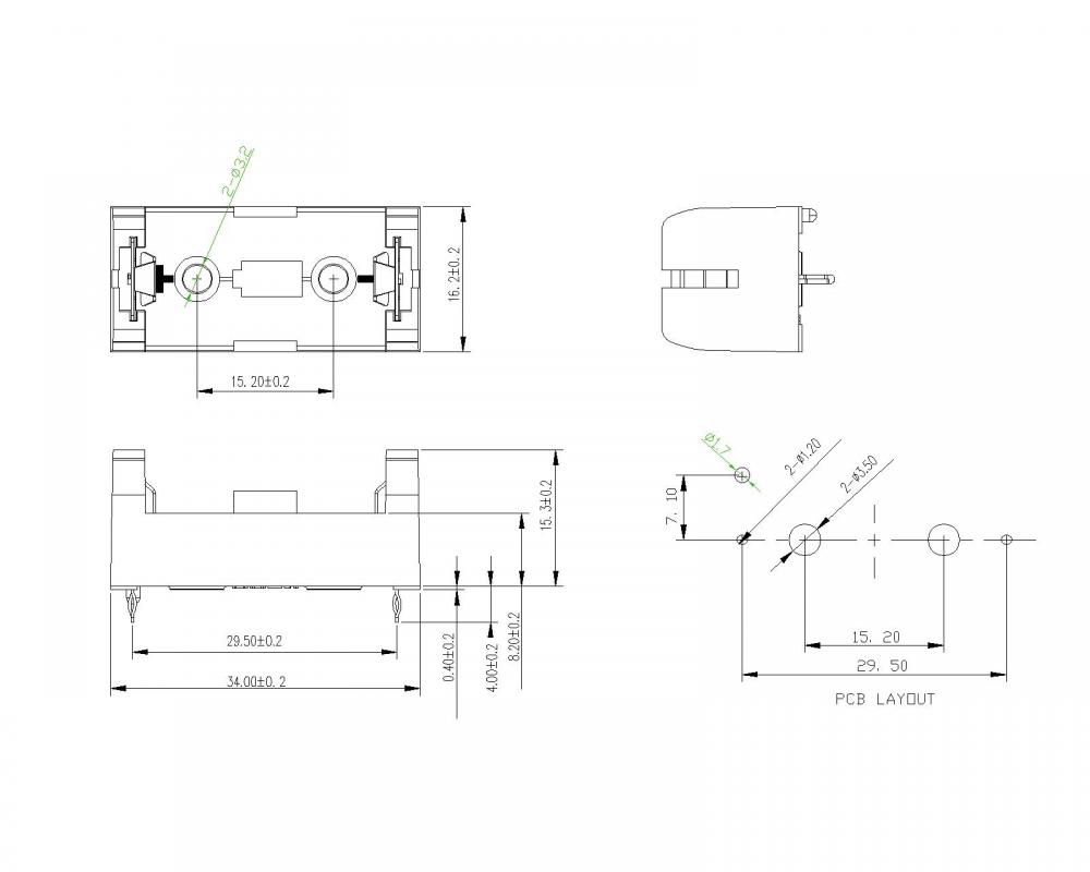 حامل البطارية BBC-S-SI-A-2AA-001 لـ 1-2AA