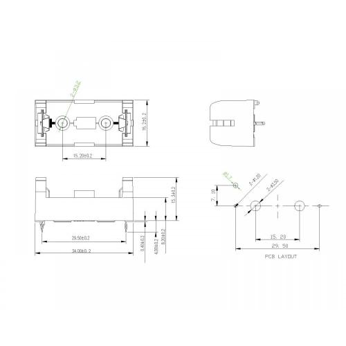 Pemegang bateri BBC-S-Si-A-1-2AA-001 untuk 1-2AA