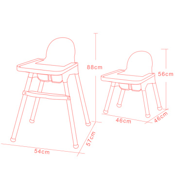 Cadeira alta de plástico para bebês com pernas de aço inoxidável