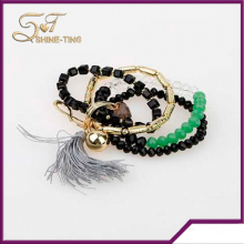 2016 hot sale new design multilayer crystal bead tassel charm bracelet