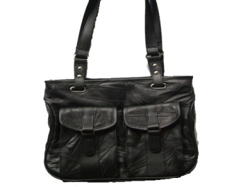 Black Patched Leather Handbag (DS240936)
