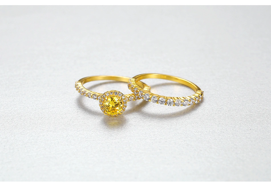 Attractive Cubic Zirconia Stone Gold Plated S925 Silver Proposal Double Rings