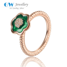 18k Golden Plating Green Enamel Crystal Flower Beads Ring Wholesale Wedding Ring RIPY055