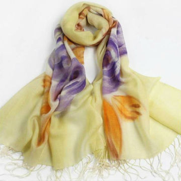 Hand Printed Wool Pashminas Scarf with Tassels