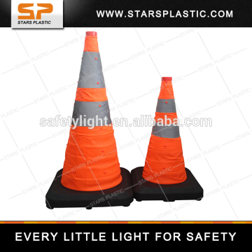 Heavy duty reflective collapsible traffic cone, rubber base road traffic cone