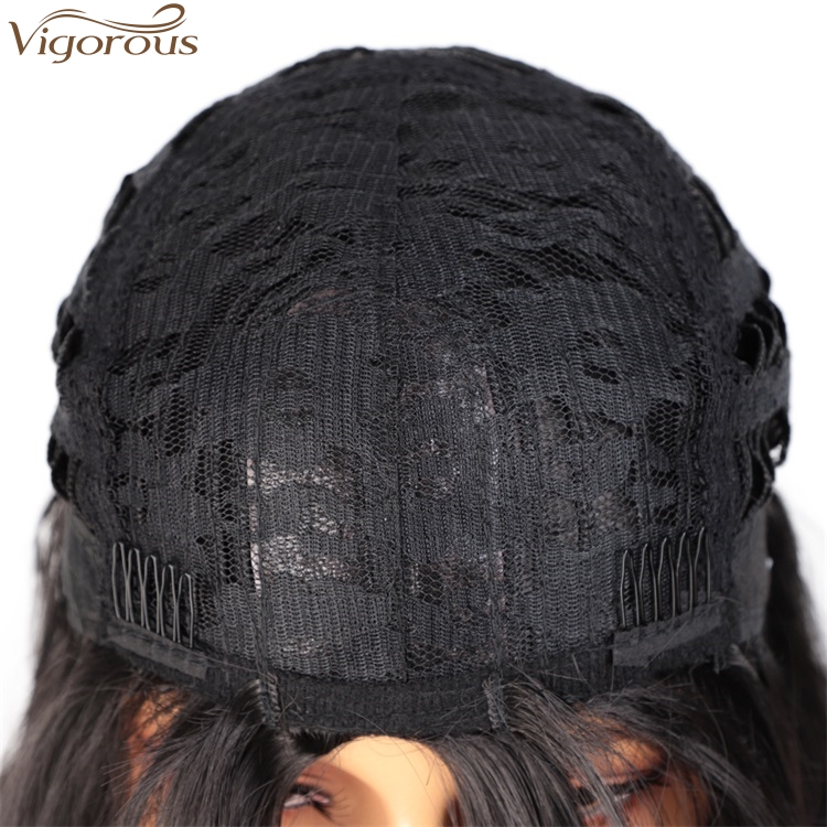Vigorous Cheap Top Quality Long Black Wavy Wig  Middle Part Synthetic Wig For Black White Women Heat Resistant Wholesale Price